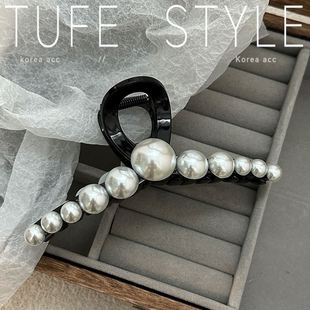 法式 珍珠抓夹发夹女大号气质高级感后脑勺盘发夹子复古精致鲨鱼夹