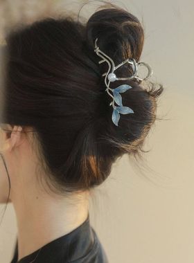 气质精致蓝色鱼尾抓夹气质发夹后脑勺鲨鱼夹ins高颜值高级感头饰