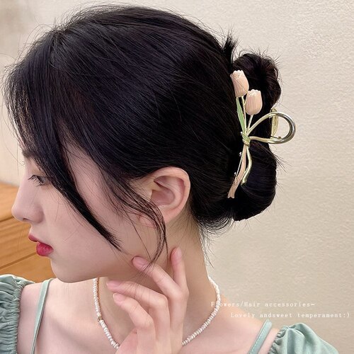郁金香抓夹金属鲨鱼夹少女发抓大号发量大后脑勺高级感女发夹发饰