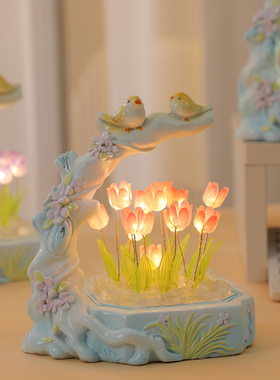 花鸟郁金香小夜灯摆件手工diy花朵卧室书房装饰朋友闺蜜老师礼物