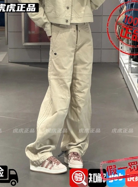 Adidas三叶草女子新款宽松休闲直筒裤帆布运动条纹拉链长裤KC8892