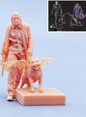【嗯哼模型】现货1:64人偶1:43微缩白模 小丑与地狱犬 C316