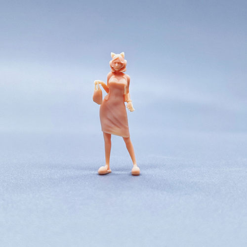 【嗯哼模型】现货1:64人偶1:43微缩白模 猫耳性感包臀女 W310