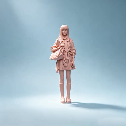 【嗯哼模型】1:64人偶1:43微缩白模 长发肩包JK裙领带袜子女 X109
