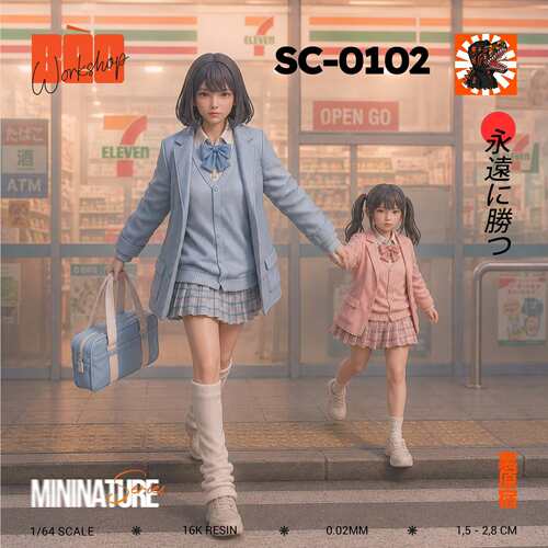 【嗯哼模型】现货1:64人偶1:43微缩白模 街头牵手姐妹 X013 X014