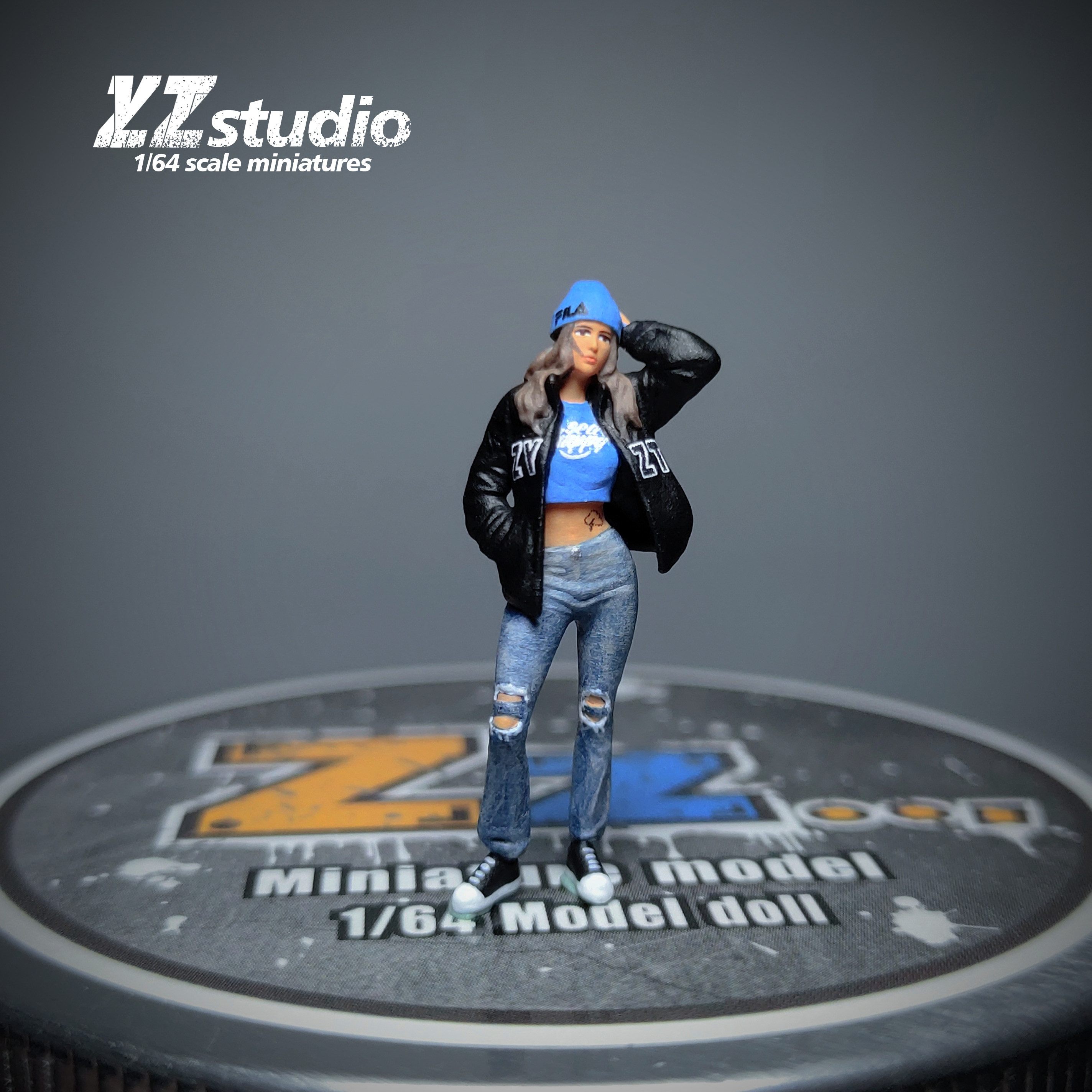 Zz studio 1/64人偶 酷飒姐 织帽 皮衣 牛子裤 写实系列 预购