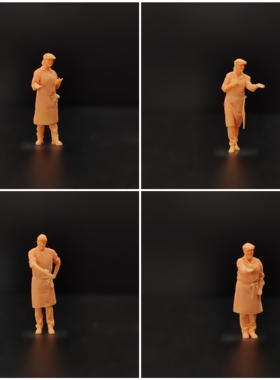 SuperGe1/64白模人偶厨师服务员这边请请品尝素模直接上色T701