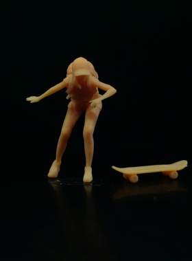 SuperGe1/64白模人踩着滑板的女孩素模直接上色T422