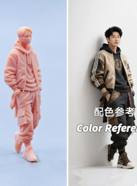 【嗯哼模型】现货1:64人偶1:43微缩白模  靠墙外套潮男 D435