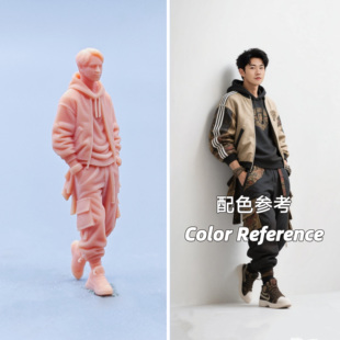 【嗯哼模型】现货1:64人偶1:43微缩白模 靠墙外套潮男 D435