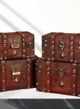 欧式复古木收纳箱 木质带锁收纳盒家具储物箱子装饰摆件密室逃脱