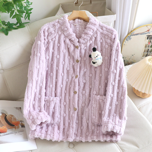 单件上衣睡衣女款秋冬款冬季法兰绒加厚加绒珊瑚绒家居服休闲简约