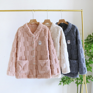 单上衣睡衣女冬季珊瑚绒加厚加绒法兰绒冬天女款大码家居服秋冬款