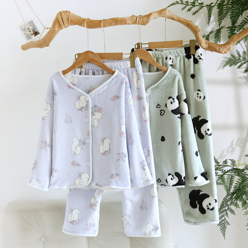 儿童法兰绒睡衣套家居服冬季厚