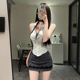显瘦波点性感包臀短裙女 上衣修身 2026新款 纯欲风蕾丝拼接挂脖衬衫