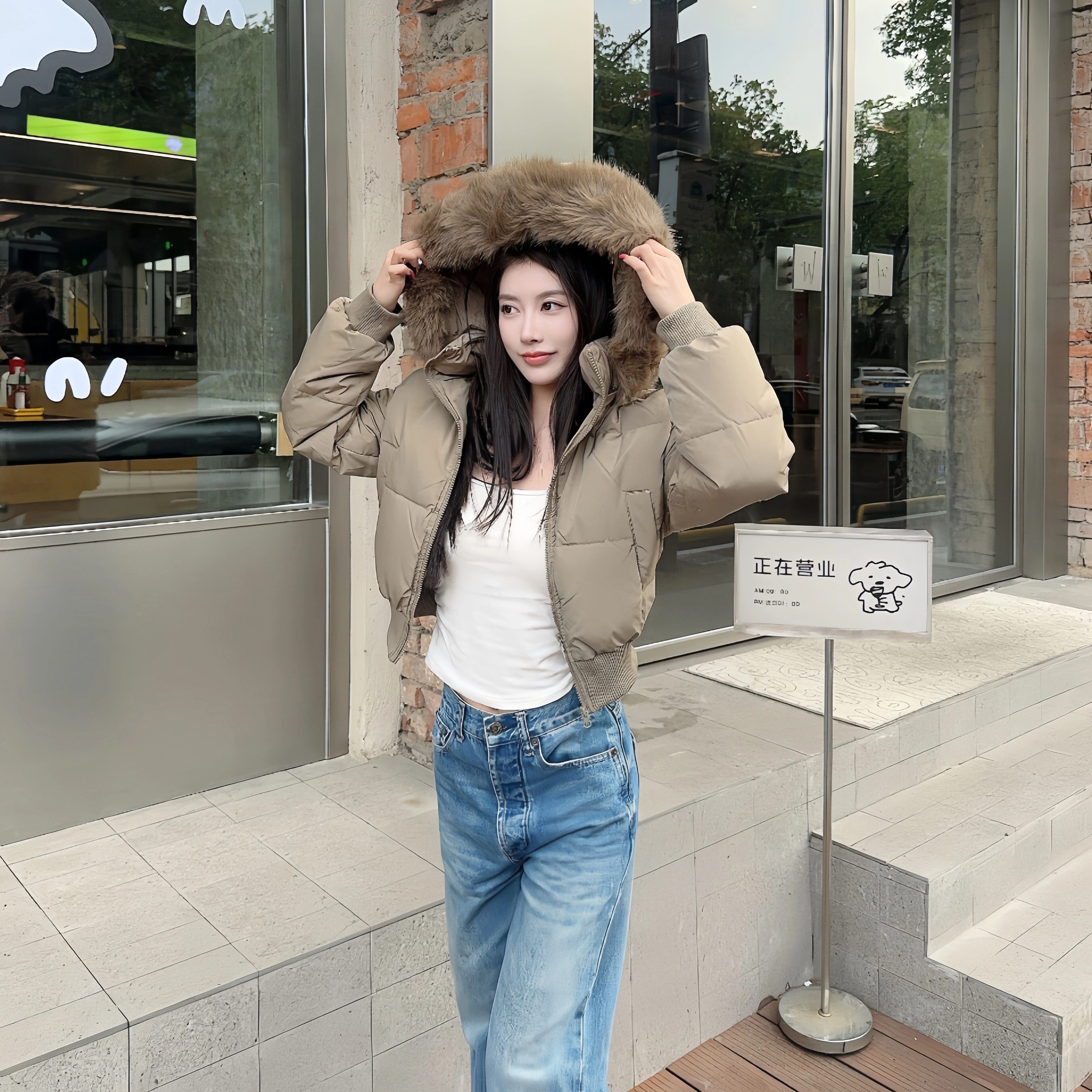 【忧形出击】小个子毛领加厚棉服女生 冬季韩版CHIC休闲保暖外套