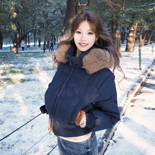 氛围感时尚 美式 毛领收腰短款 棉服女 保暖显瘦外套 冬季 微辣JOY