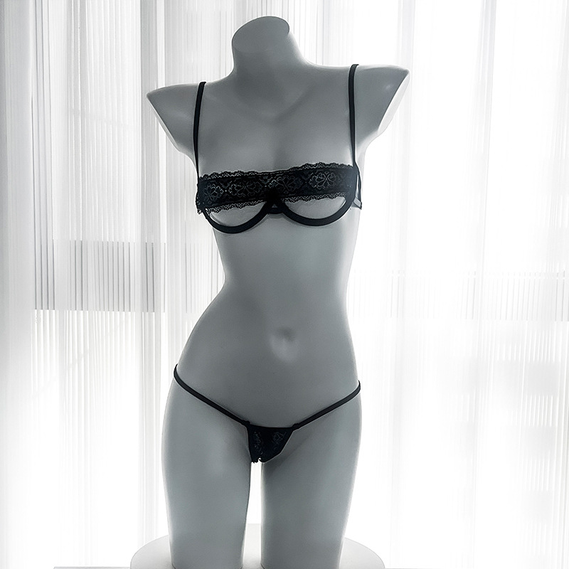 内衣女性感镂空三点式钢圈聚拢文胸睡衣火辣开档制服套装