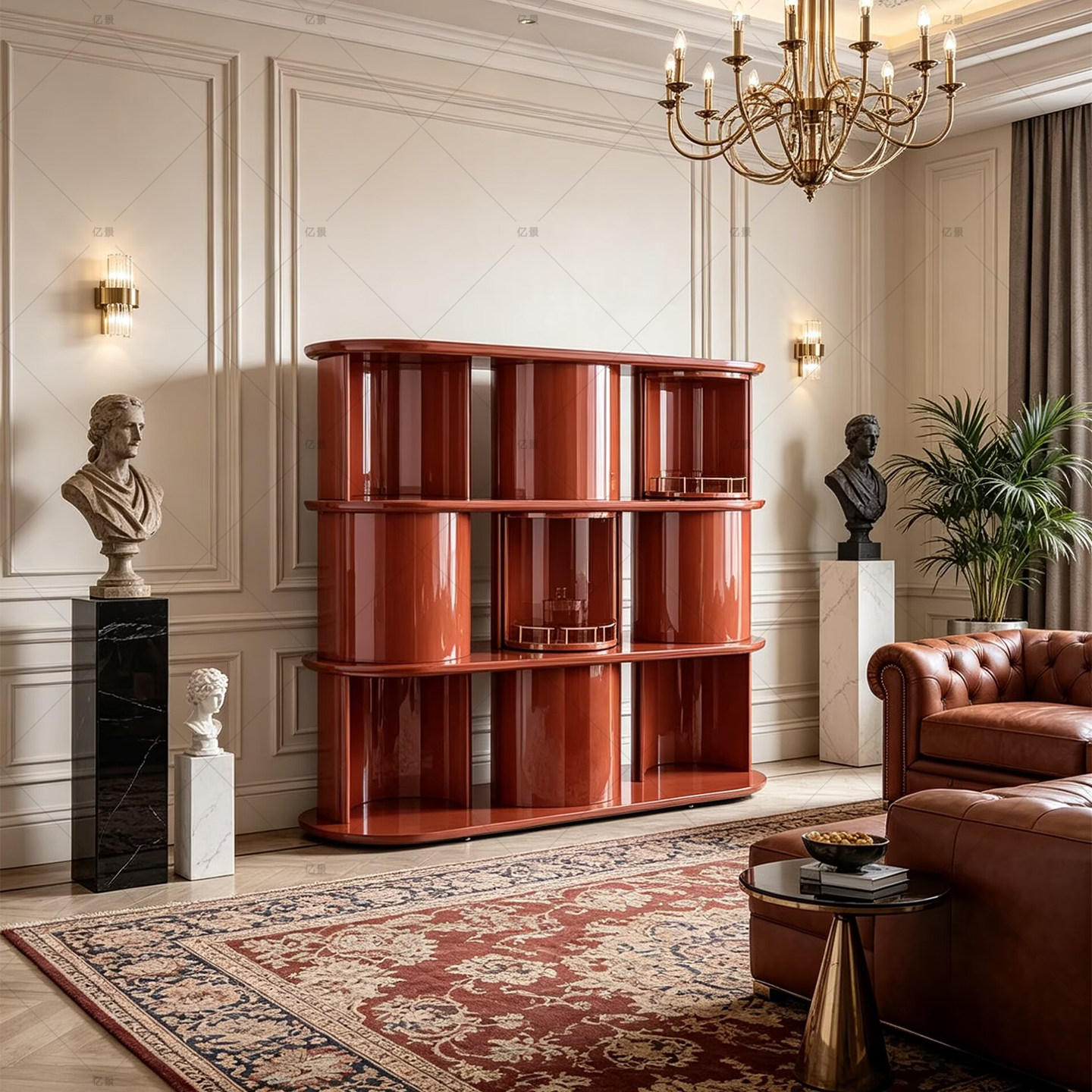 意式轻奢实木酒柜别墅豪宅家用客厅艺术感书架设计师款旋转装饰柜