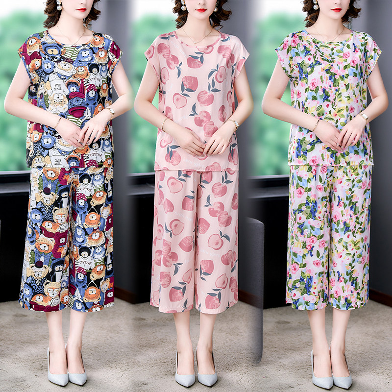 棉绸阔腿裤女夏季新款外穿洋气减龄时尚大码上衣休闲家居服套装,女装/女士精品,蕾丝衫/雪纺衫,淘宝优惠券,粉丝福利购,淘宝优惠卷