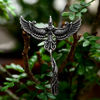 维京吊坠钛钢羽毛骷髅头狮子挂件