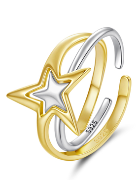 原创s925纯银情侣款星星开口戒指可叠戴拼接戒指情人节礼物