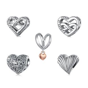 爱意串珠diy手链配件八字心形刻字925银珠子情人节礼物流苏串珠