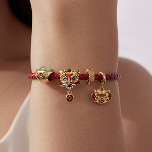 新年款醒狮平安锁diy吊坠配件国潮s925纯银元宝幸运串珠手工可穿