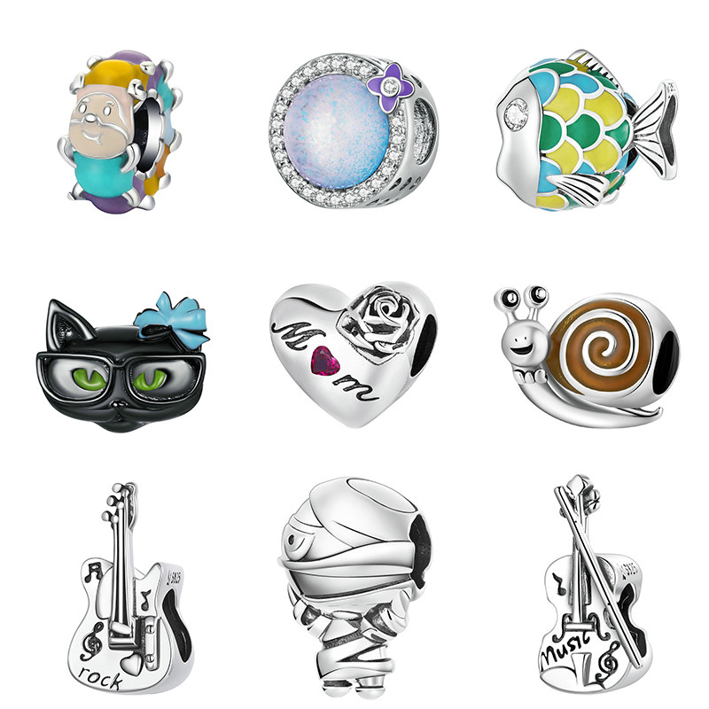 原创珠子可爱小鱼串珠蜗牛花园爱心玫瑰散珠小提琴贝斯手链配件