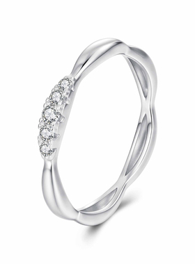 原创波浪线条感莫桑石戒指浪漫婚戒s925纯银精致戒指手饰轻奢简约