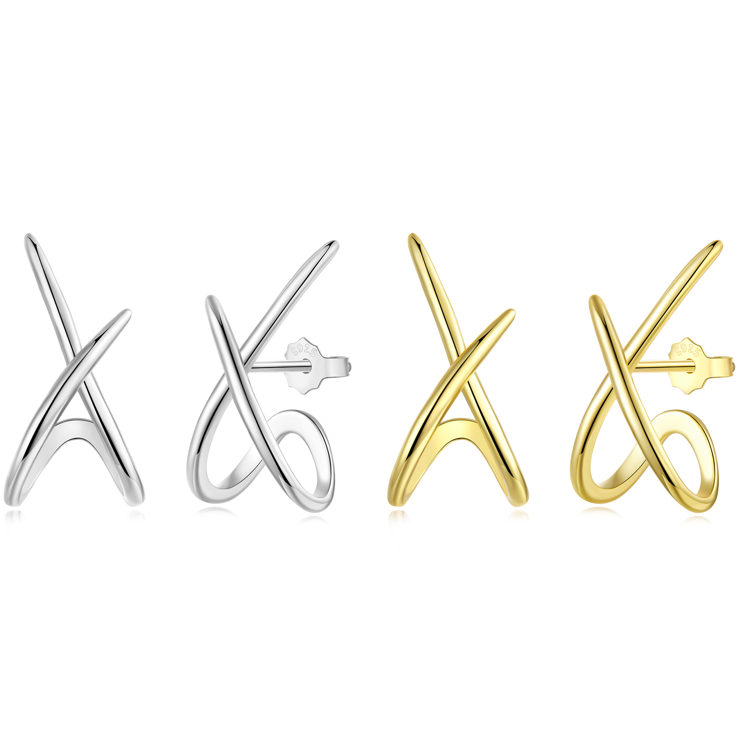 新款个性冷淡风基础线条X耳钉 欧美流行线条感s925纯银耳环高级感