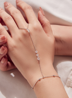 新款s925纯银灵动细闪锆石戒指链手链精致优雅流苏戒指手链设计感