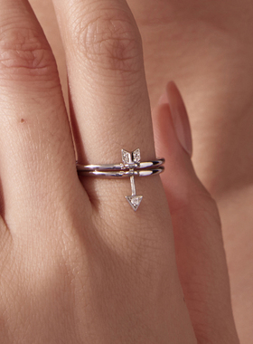 原创通体s925纯银情侣款戒指双环丘比特之箭开口戒指个性叠戴饰品