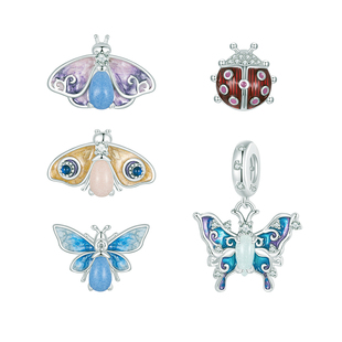 夜光蝴蝶串珠蜜蜂瓢虫珠子散珠925纯银饰品配件diy手链手工手串