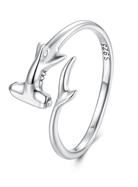 原创个性冷淡风锤头鲨开口戒指男女s925纯银鲨鱼戒指手饰简约独特