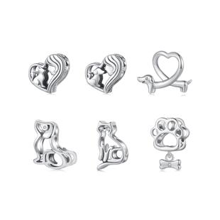 动物萌宠猫咪狗狗与女孩925银diy手链吊坠简约配件腊肠狗串珠狗爪