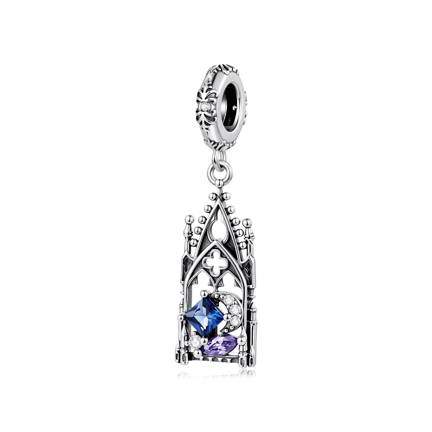 新款复古通体s925纯银哥特风吊坠配件典雅建筑diy手链串珠古建筑