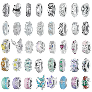 原创珠子防滑隔珠含硅胶圈925纯银串珠diy手链女吊坠配件手串配珠