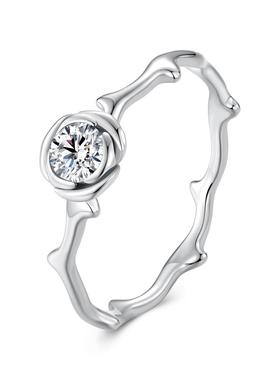 原创玫瑰戒指 婚礼闪耀经典镀白金锆石戒环女小众设计气质高级感