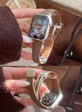 柔软荔纹真皮磁吸扣适用于10applewatch苹果s789代65SE静静的表带