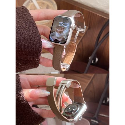 柔软荔纹真皮磁吸扣适用于10applewatch苹果s789代65SE静静的表带