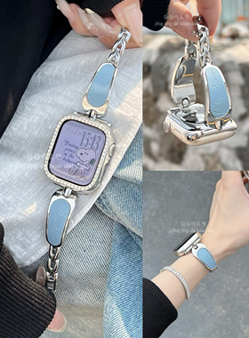 金属手镯真皮小牛皮适用10代applewatch9s87苹果手表SE静静的表带