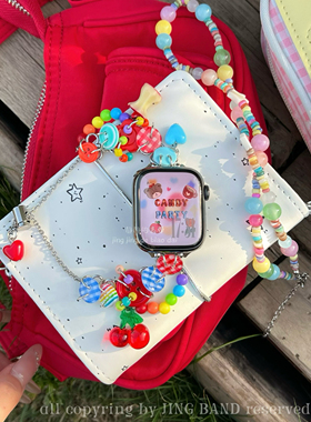 多巴胺彩色纽扣链红苹果适用于手表s10代静静的表带iwatch9876se