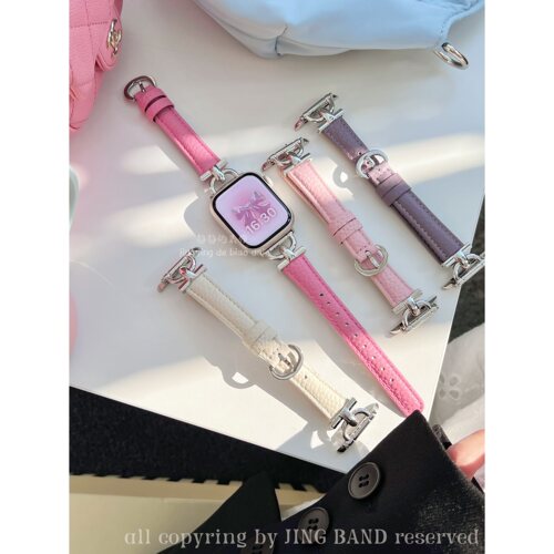 荔枝纹真皮细金属拼接静静的表带