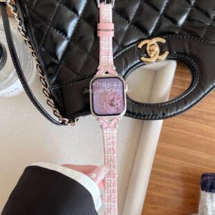 蝴蝶金属红山茶真皮适用于苹果手表applewatch10静静 表带iwatch