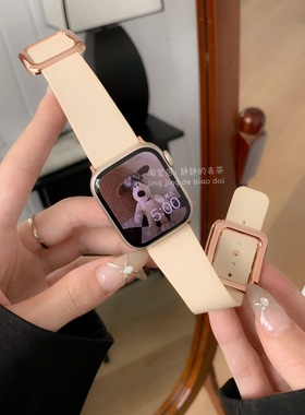星光色磁吸皮质运动男女适用于苹果s9代applewatch78代SE静静的表