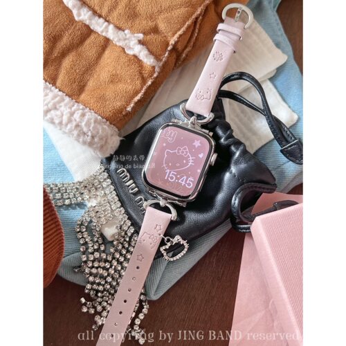 真皮柔软细金属钻静静的表带印花