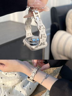 镂空蝴蝶手镯金属细适用于苹果手表s10代静静 表带iwatch9876se