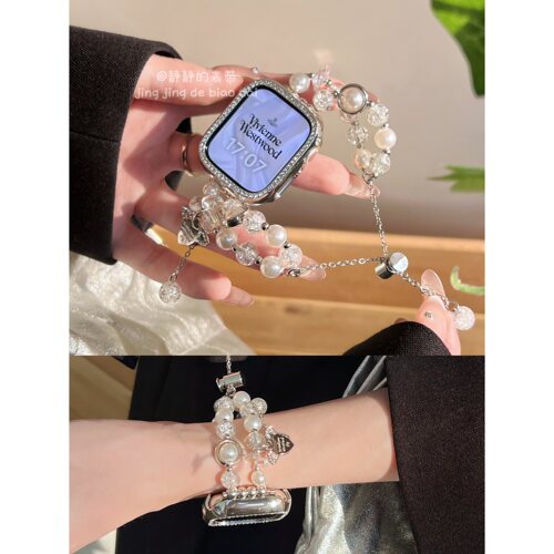珍珠金属草莓水晶串珠静静的表带