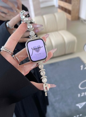 小众设计水冰月不锈钢钻适用于苹果applewatch978代6SE静静的表带